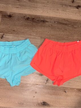 Offline by Aerie Athletic Shorts - Aqua Blue and Neon Coral